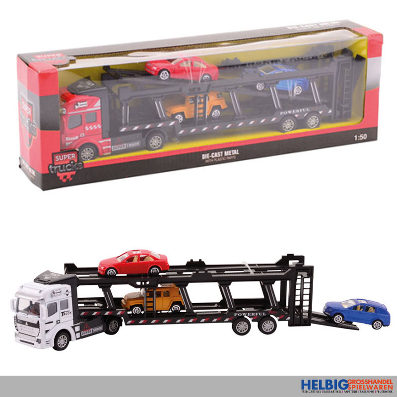Kinder Spielzeug LKW Autotransporter Doppeldecker Anhänger abnehmbar Holz Autos 