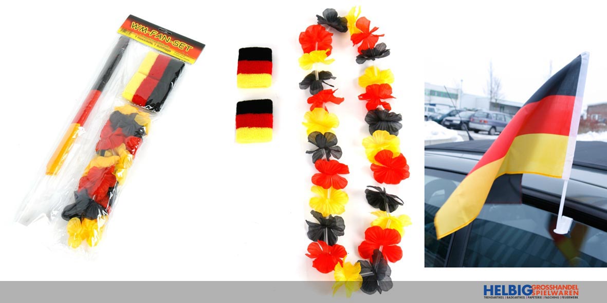 Fan Set Deutschland Autofahne Hawaiikette Schweißband WM EM 129174813 4-tlg 