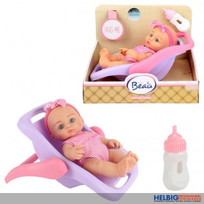 Baby-Puppe m. tragbarem Sitz "Beau" 21 cm - mit Trinkflasche