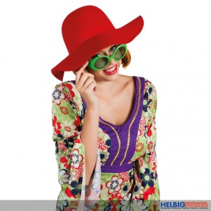 Filz-Damenhut "Flower Power" - rot