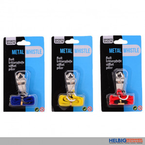 Metall-Trillerpfeife "Sports" m. Halsband 3-sort.