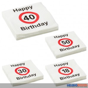 Servietten "Runder Geburtstag - Birthday" 20er Pack 4-sort.