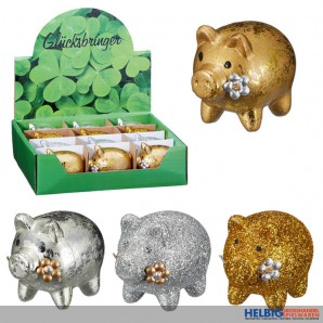 Glücksbringer-Figur "Schwein gold/silber" - 4-sort.