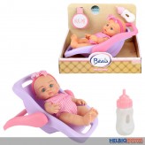 Baby-Puppe m. tragbarem Sitz "Beau" 21 cm - mit Trinkflasche