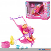 Mini Baby-Puppe mit Buggy "New Born Baby" 12 cm