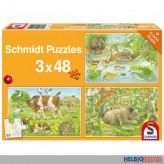 Kinder-Puzzle 3er Set "Tierfamilien" - 3 x 48 Teile