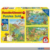Puzzle 3er Set "Mauseschlau & Bärenstark" 3 x 48 T. m. Buch