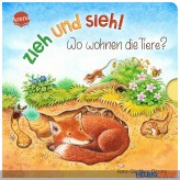 Pappen-Bilderbuch "Zieh und sieh! Wo wohnen die Tiere?"
