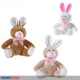 Plüsch-Hase sitzend mit Schleife 20 cm - 3-sort.